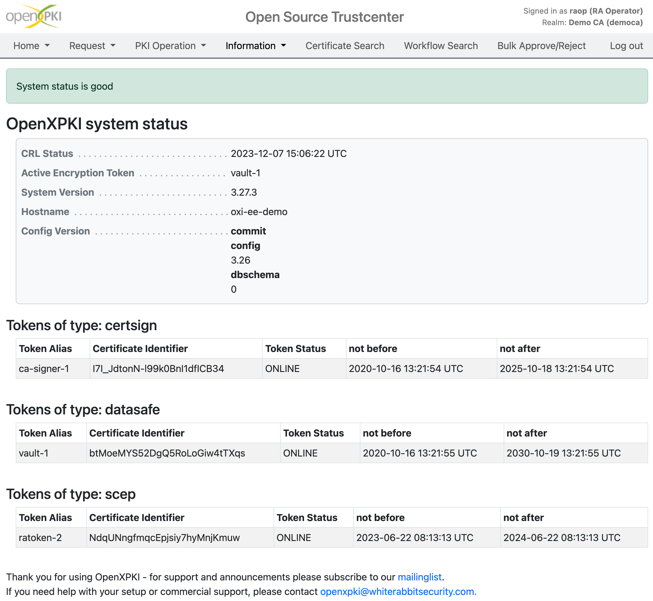 OpenXPKI Status Screen